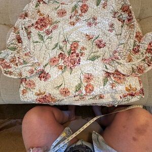 Pink and Green Floral Blouse with Romantic Details